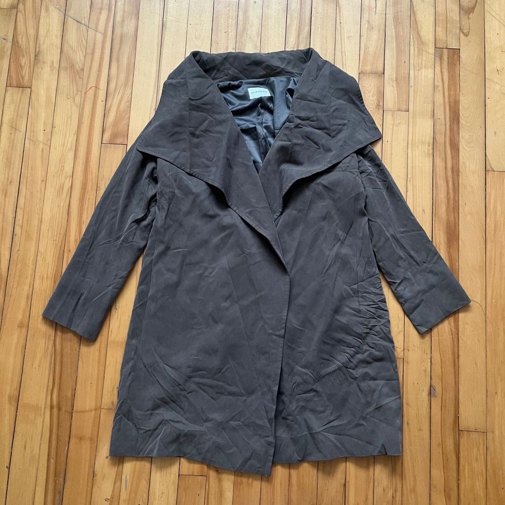 Club Monaco Drape Front Waterfall Collar Trench Coat Duster Gray Size M